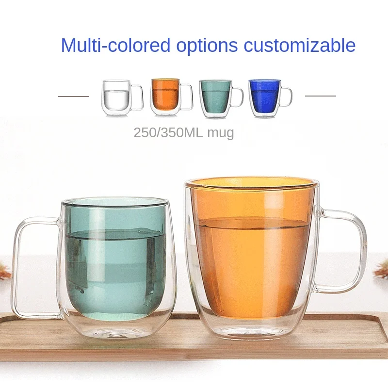 Wholesale handle cup creative color water cup high borosilicate glass double coffee cup household simple Mug
Wholesale handle cup creative color water cup high borosilicate glass double coffee cup household simple Mug