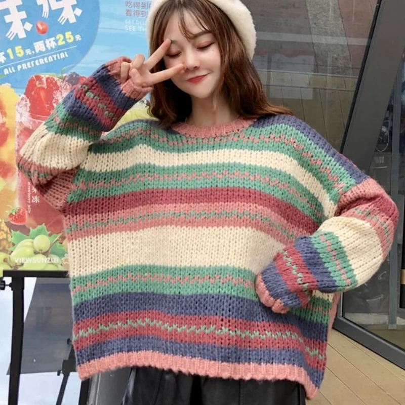 2020 fashion winter Rainbow colors Loose Sweater pullovers women long sleeve knit top female casual o-neck basic sweater
2020 fashion winter Rainbow colors Loose Sweater pullovers women long sleeve knit top female casual o-neck basic sweater