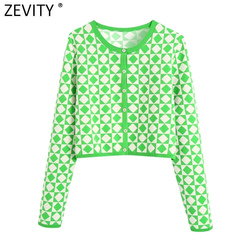 Zevity Women Vintage O Neck Geometric Print Short Green Knitting Sweater Female Chic Long Sleeve Cardigan Coat Crop Tops SW938
Zevity Women Vintage O Neck Geometric Print Short Green Knitting Sweater Female Chic Long Sleeve Cardigan Coat Crop Tops SW938