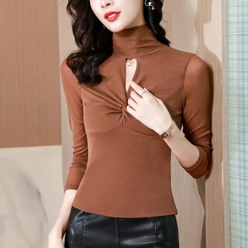 Осенняя сетчатая женская футболка с длинным рукавом, Женская водолазка, свободные женские топы, офисные женские футболки, винтажные Топы дл... 
Осенняя сетчатая женская футболка с длинным рукавом, Женская водолазка, свободные женские топы, офисные женские футболки, винтажные Топы дл...