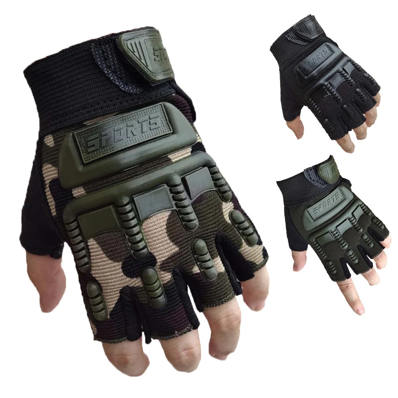 Перчатки детские тактические без пальцев камуфляжные в стиле милитари для