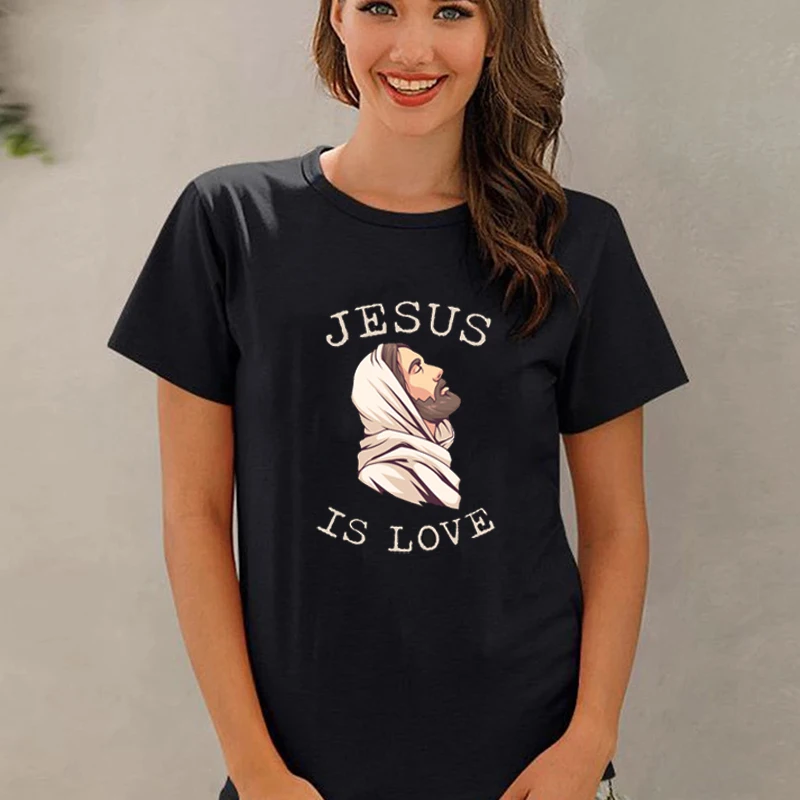 2021 New Summer Style Jesus Is Love Funny Jesus Graphic Womens T Shirt Cotton Casual Hot Sale Black White Tops Religion Tee
2021 New Summer Style Jesus Is Love Funny Jesus Graphic Womens T Shirt Cotton Casual Hot Sale Black White Tops Religion Tee