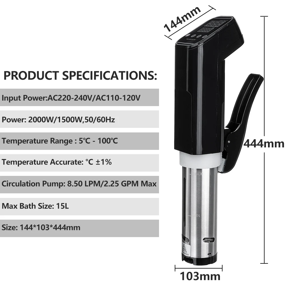Vacuum Slow Sous Vide Food Cooker 2000W 15L Powerful Immersion Circulator Machine LCD Digital Timer Display Stainless Steel
Vacuum Slow Sous Vide Food Cooker 2000W 15L Powerful Immersion Circulator Machine LCD Digital Timer Display Stainless Steel