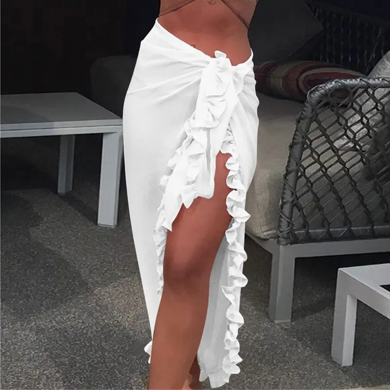 

2020 One Piece Women Beach Skirt Ruffles Sarong Bikini Beach Cover Up Chiffon Wrap Skirts Swimwear Summer Bathing Suit Swimsuits