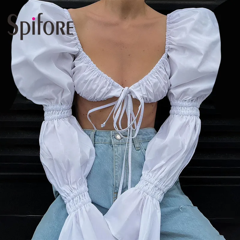 Spifore Puff Sleeve Sexy Cropped Tops Women Blouses 2021 Strapless Long Sleeve Black Backless White Shirts Blouse
Spifore Puff Sleeve Sexy Cropped Tops Women Blouses 2021 Strapless Long Sleeve Black Backless White Shirts Blouse
