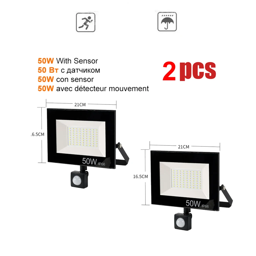 

1-2pcs 220V 10-100W LED FloodLight Spotlight Exterior Street wall reflector Wireless PIR Motion Sensor Path Garden light lamp Wa