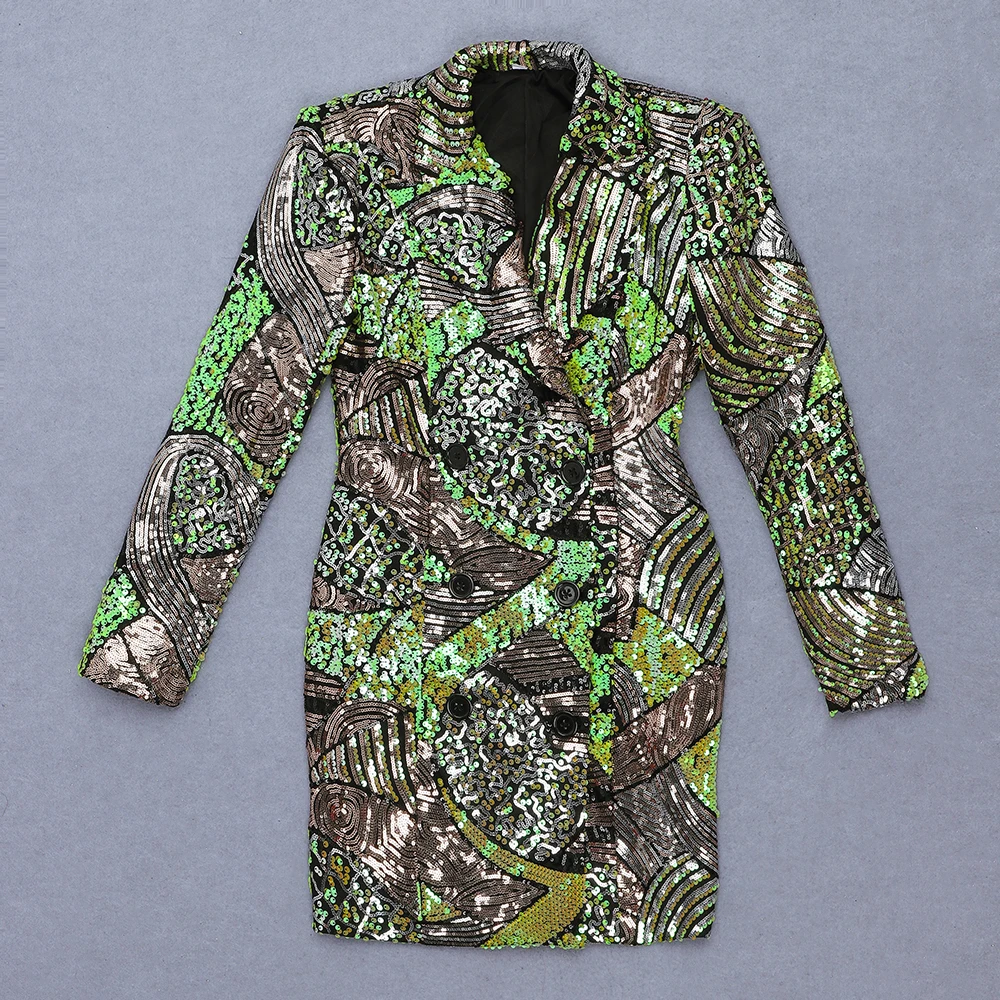 2021 Autumn New Green Sexy Deep V Neck Full Sleeve Sequins Shinny Blazer Dress Celebrity Designer Fashion Party Dress
2021 Autumn New Green Sexy Deep V Neck Full Sleeve Sequins Shinny Blazer Dress Celebrity Designer Fashion Party Dress
