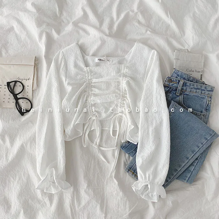 Shirt Women's New Spring Women's Clothes Korean Style Versatile Square Collar Long Sleeve White Shirt Graceful Loose Tops
Shirt Women's New Spring Women's Clothes Korean Style Versatile Square Collar Long Sleeve White Shirt Graceful Loose Tops