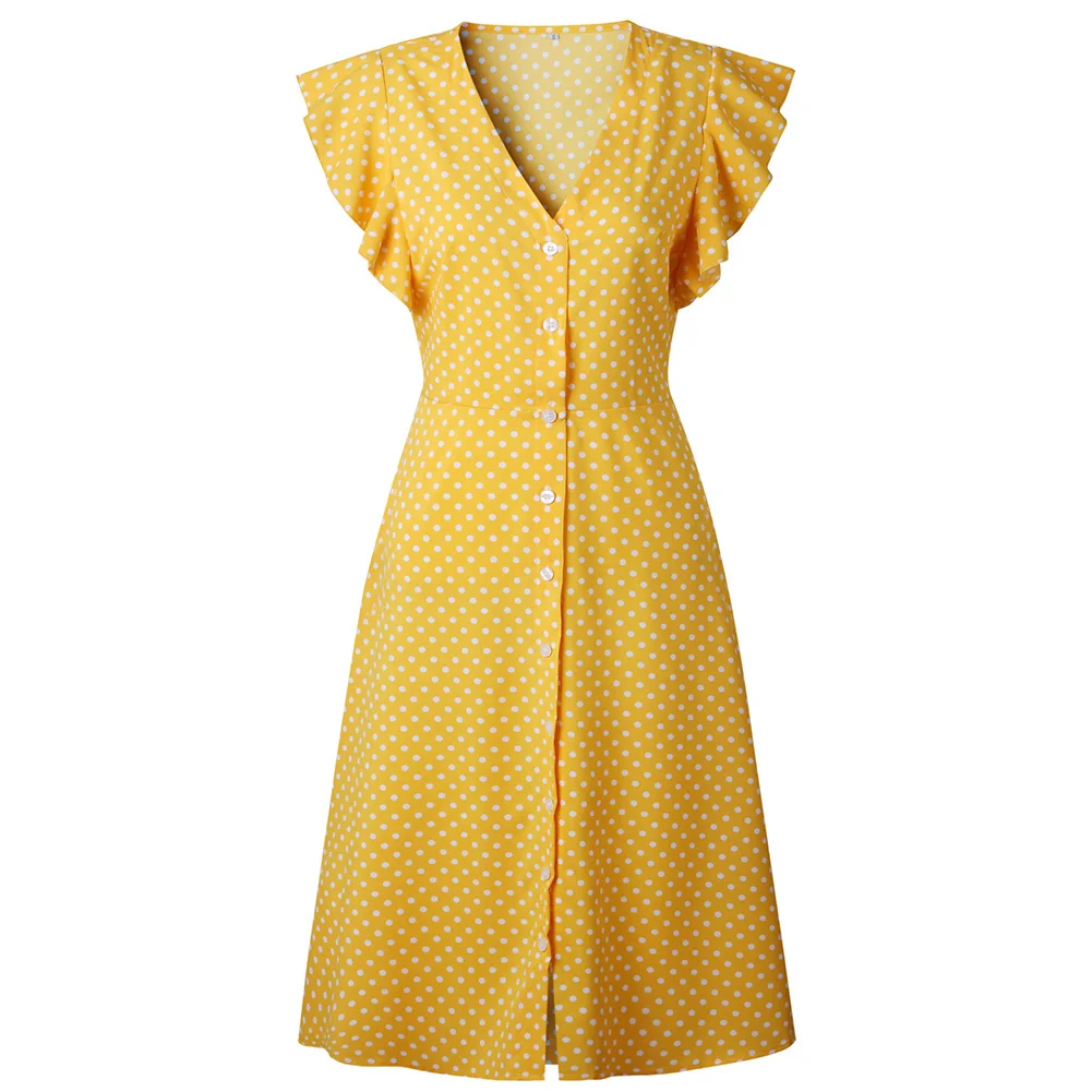 Women V Neck Fabala Holiday Ladies Party Ruffle Sleeve Midi Polka Dot Front Button Casual
Women V Neck Fabala Holiday Ladies Party Ruffle Sleeve Midi Polka Dot Front Button Casual