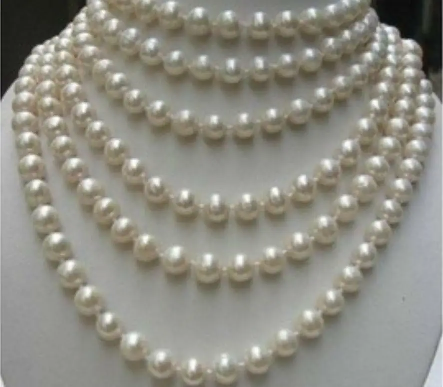 

Pretty Long 100Inch Natural 8-9mm White Akoya Cultured pearl Necklace