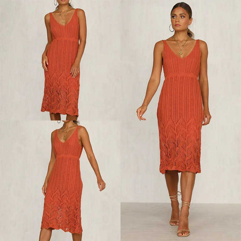 Women Knitting Hollow Out Tank Midi Dress V-neck Sleeveless Wave Hem Female Dresses 2020 Summer Sexy bodycon Ladies Vestidos
Women Knitting Hollow Out Tank Midi Dress V-neck Sleeveless Wave Hem Female Dresses 2020 Summer Sexy bodycon Ladies Vestidos