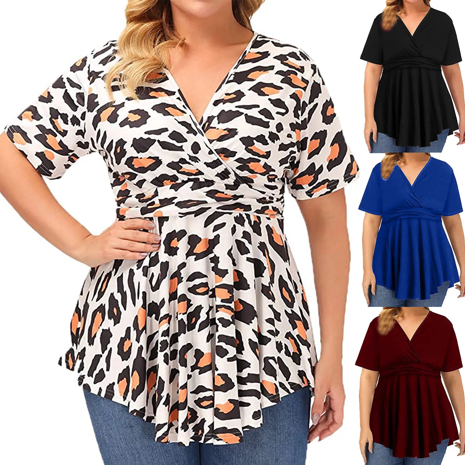 women's t shirts summer over size Fashion Casual Large Size Short Sleeve V-Neck Pullover solid Topst shirt donna taglie forti#40
women's t shirts summer over size Fashion Casual Large Size Short Sleeve V-Neck Pullover solid Topst shirt donna taglie forti#40