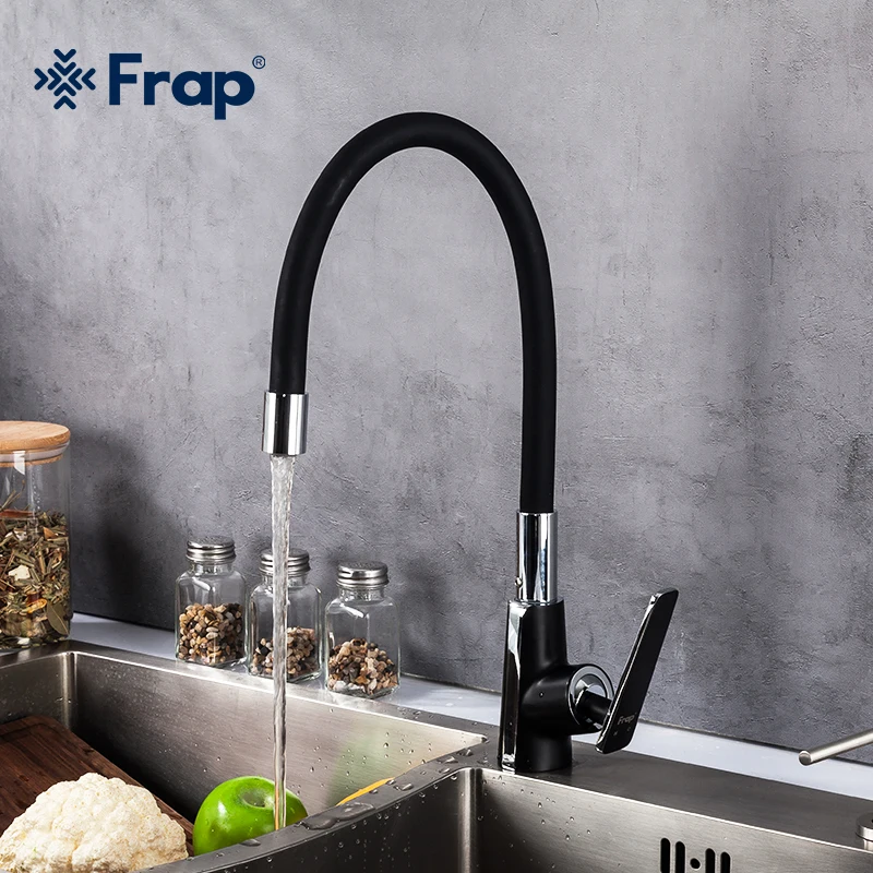 

Frap Kitchen Faucets Silica Gel Faucet Swivel Mixer Tap 360 Degree Rotation Hot&Cold Water Black Faucet Torneira Cozinha F4457