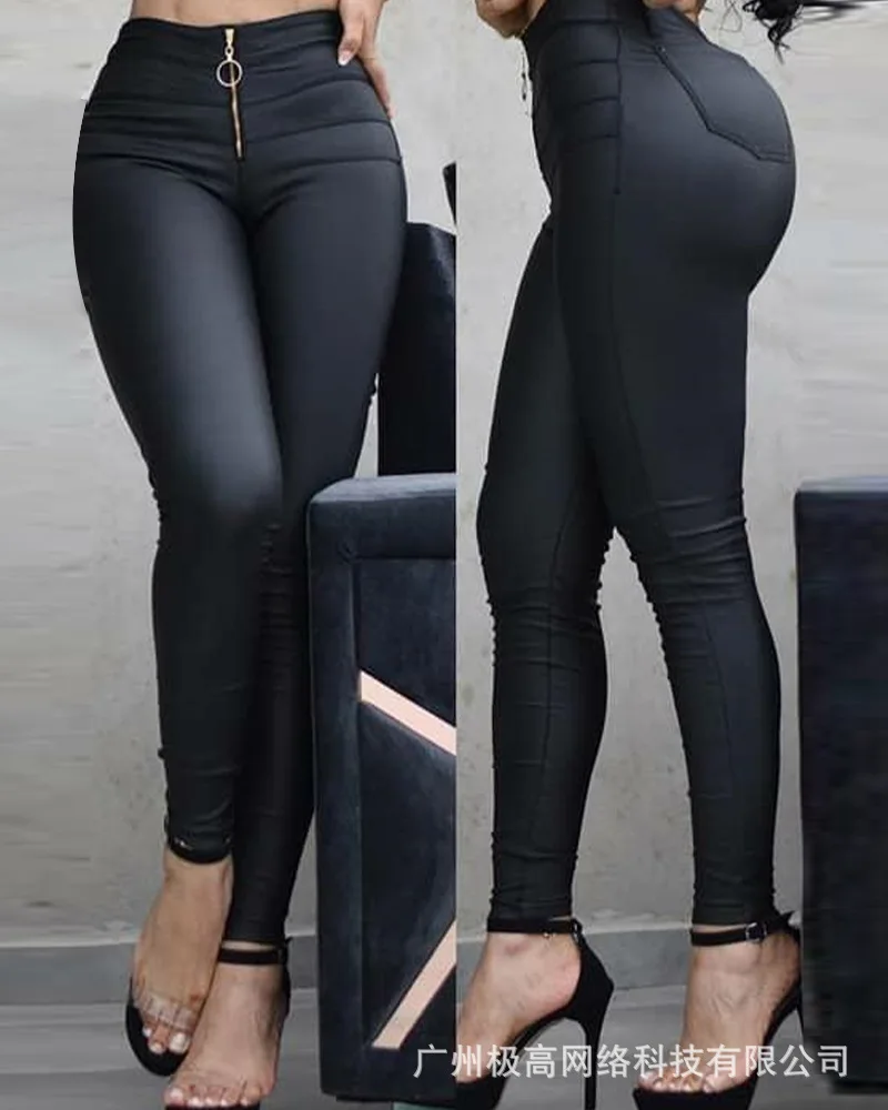 2021 New Fashion Women Black High Waist Zipper PU Leather Tight Pants Casual High Waist Solid Leather Woman Pencil Pants Y2k 
2021 New Fashion Women Black High Waist Zipper PU Leather Tight Pants Casual High Waist Solid Leather Woman Pencil Pants Y2k