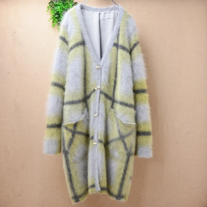 ladies women fashion plaid hairy winter mink cashmere knitted long sleeves v-neck loose cardigans angora fur jacket coat sweater
ladies women fashion plaid hairy winter mink cashmere knitted long sleeves v-neck loose cardigans angora fur jacket coat sweater