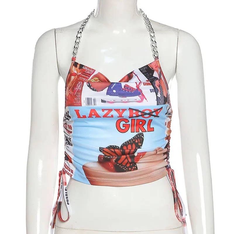 Y2K EGIRL Streetwear 90s Graphic Printing Drawstring Crop Tops Y2K Aesthetics Cowl-Neck Chain Halter Backless Tank Tops Clubwear
Y2K EGIRL Streetwear 90s Graphic Printing Drawstring Crop Tops Y2K Aesthetics Cowl-Neck Chain Halter Backless Tank Tops Clubwear