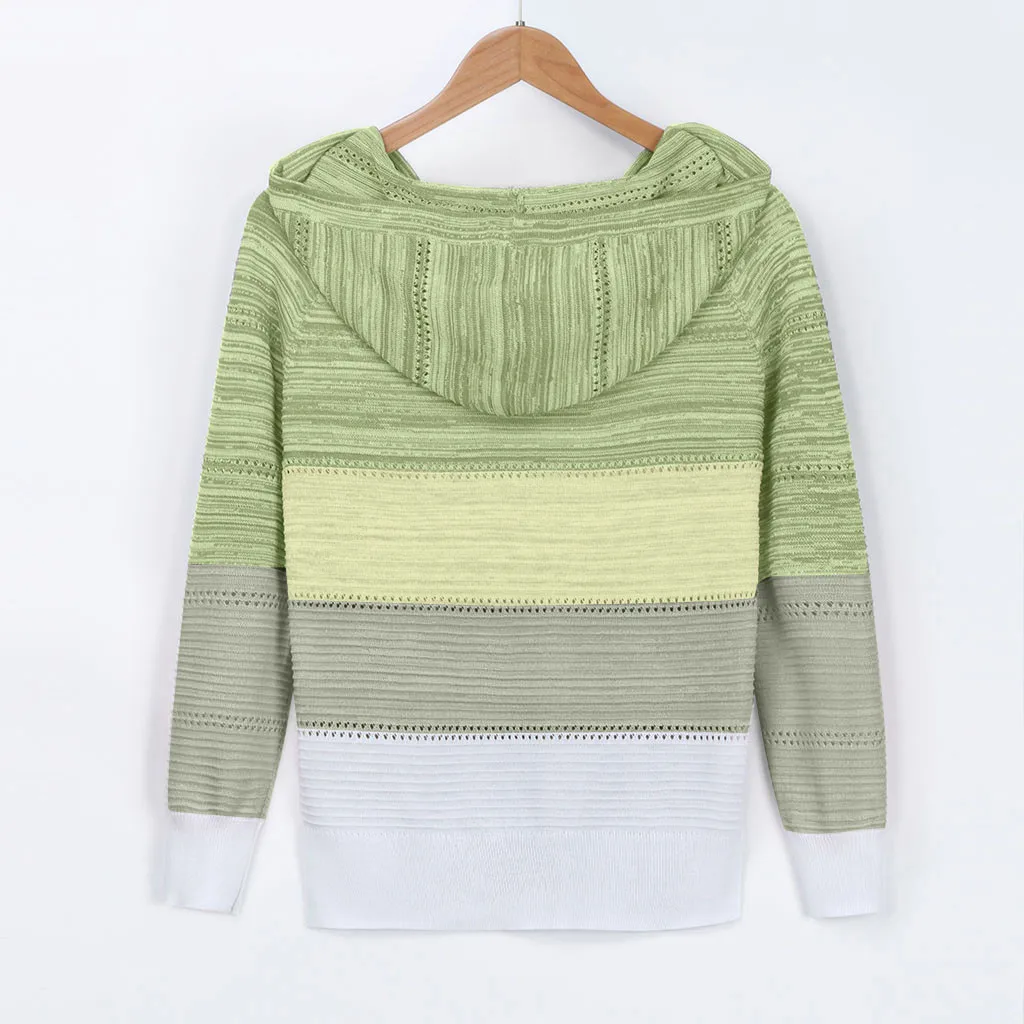 Fashion Knitted Sweater 2020 Autumn Winter Women Casual Stripe Patchwork V-Neck Long Sleeves Hooded Sweater Tops ropa mujer F819
Fashion Knitted Sweater 2020 Autumn Winter Women Casual Stripe Patchwork V-Neck Long Sleeves Hooded Sweater Tops ropa mujer F819