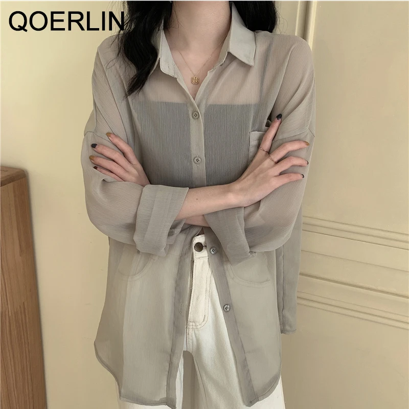 QOERLIN Summer Sexy See Through Blouse Ladies White Transparent Long Sleeve Turn-Down Buttons Tops Shirts Women Chiffon Shirts
QOERLIN Summer Sexy See Through Blouse Ladies White Transparent Long Sleeve Turn-Down Buttons Tops Shirts Women Chiffon Shirts