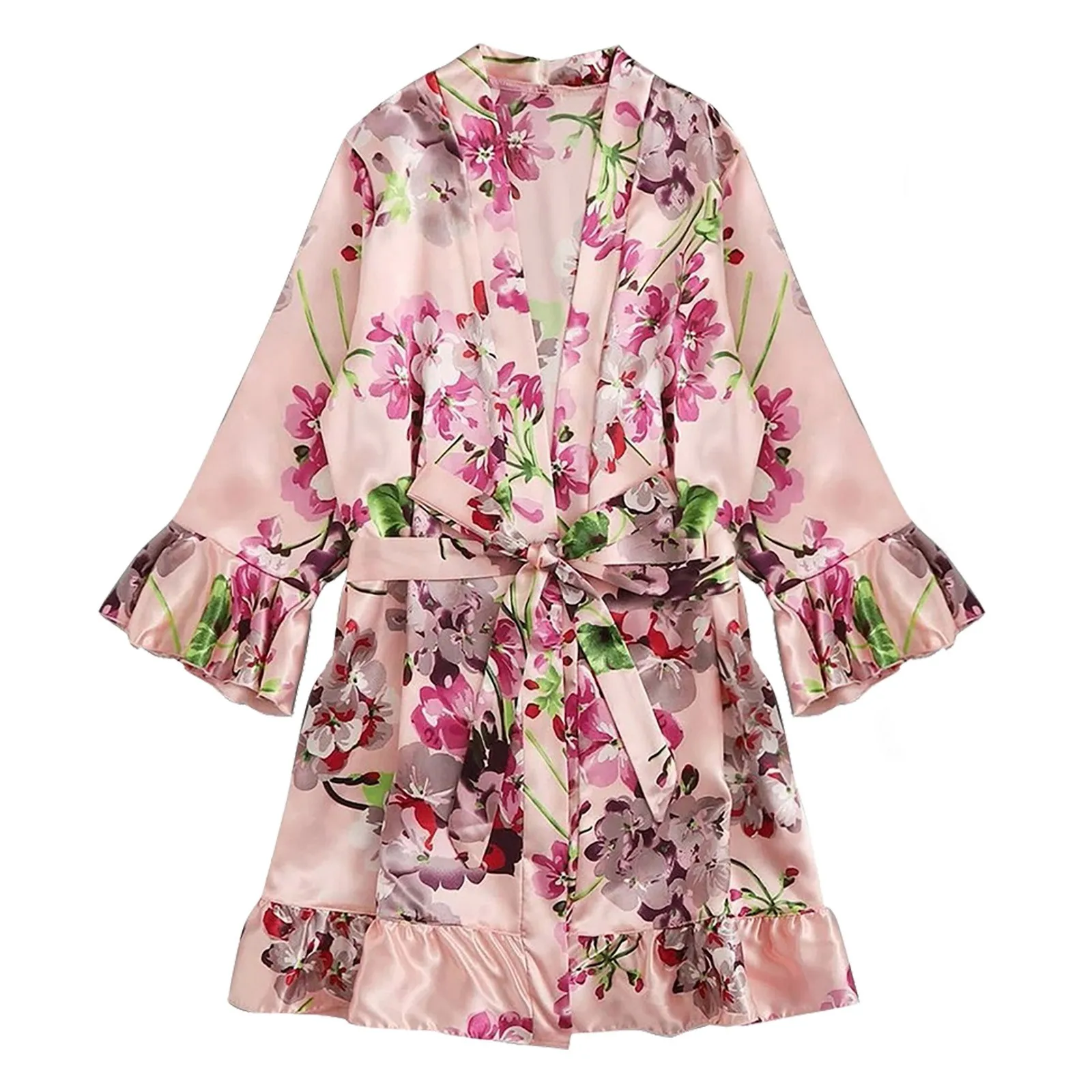 Satin Silk Bathrobe Women print Sleepwear Sexy Ruffle Long Sleeve Hem Robe With Belt Nightwear Elegant Bath Robe Bride Kimono A5
Satin Silk Bathrobe Women print Sleepwear Sexy Ruffle Long Sleeve Hem Robe With Belt Nightwear Elegant Bath Robe Bride Kimono A5