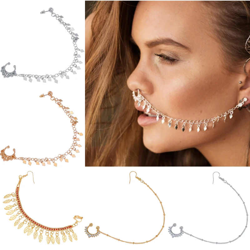 Gold Plated Bohemian Septum Nose Clicker Tassel Chain Earring for Women Girls No-Pierced Nose Ring Hook Ear Earrings Jewelry
Gold Plated Bohemian Septum Nose Clicker Tassel Chain Earring for Women Girls No-Pierced Nose Ring Hook Ear Earrings Jewelry