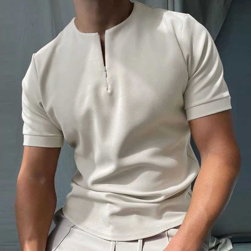 Fashion England Style Short Sleeve Tee Shirt Men's Vintage Conceal Zipper O-Neck Top Pullover 2021 Summer Solid Man Polo Shirt
Fashion England Style Short Sleeve Tee Shirt Men's Vintage Conceal Zipper O-Neck Top Pullover 2021 Summer Solid Man Polo Shirt