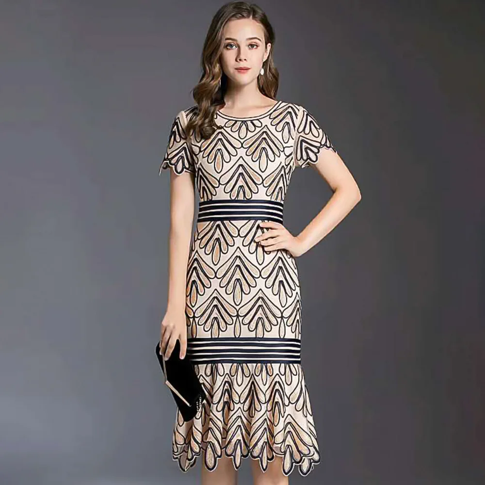 Vintage Embroidery Elegant Dress Ladies O Neck Short-sleeve High-quality Women Dresses Summer Bodycon Mermaid Dress Vestidos
Vintage Embroidery Elegant Dress Ladies O Neck Short-sleeve High-quality Women Dresses Summer Bodycon Mermaid Dress Vestidos