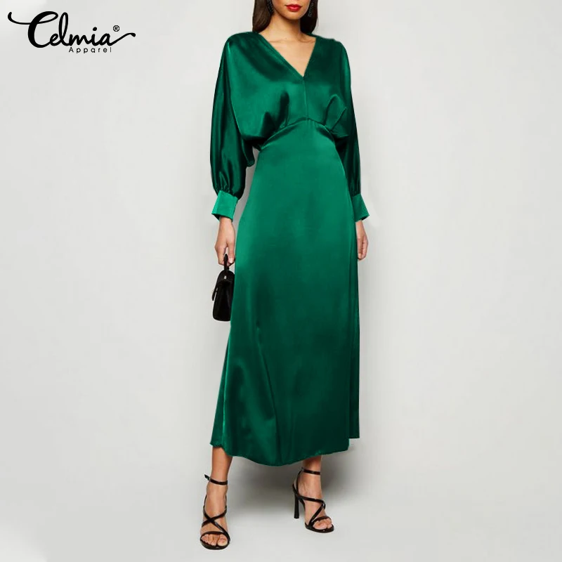 Celmia Satin Midi Dress 2021 Autumn Elegant Women's Bat Sleeve Party Vestidos Sexy V Neck Long Robes Vintage Solid Waisted Dress
Celmia Satin Midi Dress 2021 Autumn Elegant Women's Bat Sleeve Party Vestidos Sexy V Neck Long Robes Vintage Solid Waisted Dress