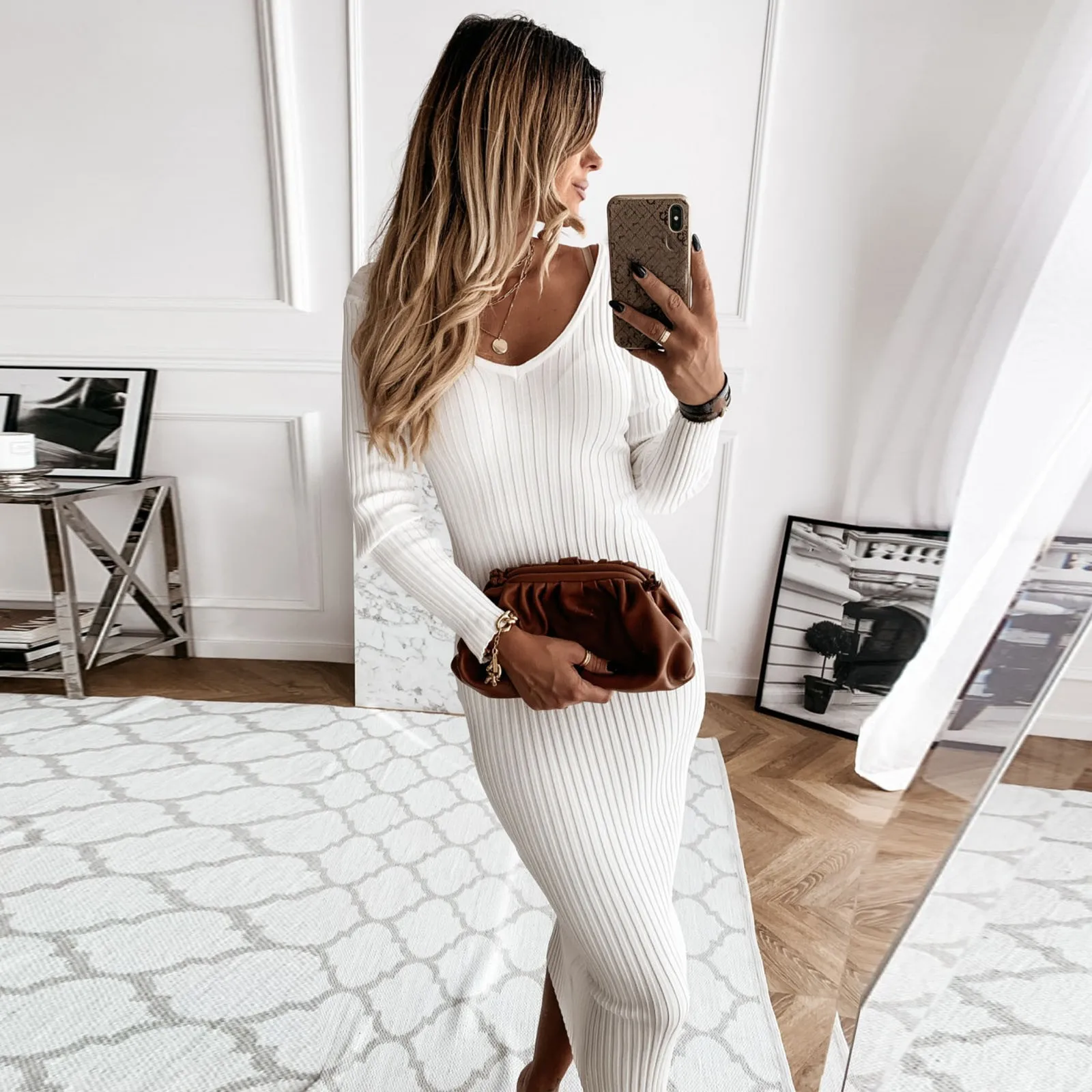Dresses 2021 Womens Long Sleeve V Neck Knitted Pencil Dress Jumper Long Dress Ladies Vestido De Mujer Femme Robe
Dresses 2021 Womens Long Sleeve V Neck Knitted Pencil Dress Jumper Long Dress Ladies Vestido De Mujer Femme Robe