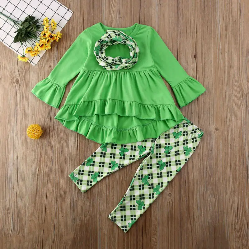 Pudcoco New Baby Fashion St Patrick's Day Clover Kids Baby Girl Tops Dress+Leaves Pants+Scarf Clothes
Pudcoco New Baby Fashion St Patrick's Day Clover Kids Baby Girl Tops Dress+Leaves Pants+Scarf Clothes