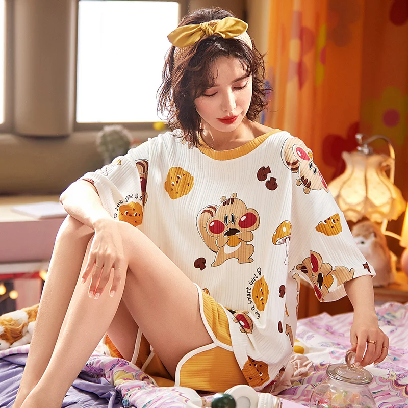 Knitted Cotton Women's Pajamas Shorts Casual 2 Piece Set Women Pyjama Summer Woman Sleepwear Pijama Female Cute Pj Free Shipping
Knitted Cotton Women's Pajamas Shorts Casual 2 Piece Set Women Pyjama Summer Woman Sleepwear Pijama Female Cute Pj Free Shipping