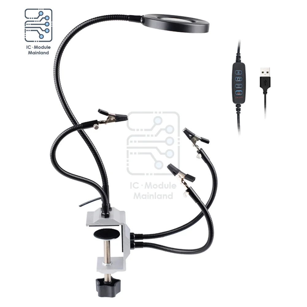 LED Magnifier Bench Vise Hand Soldering Station Table Clamp Soldering Helping USB 4pcs Flexible Arms Third Hand Tool
LED Magnifier Bench Vise Hand Soldering Station Table Clamp Soldering Helping USB 4pcs Flexible Arms Third Hand Tool