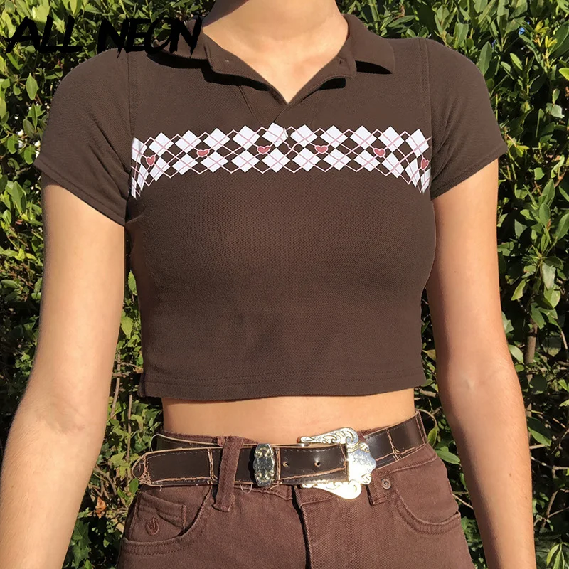 ALLNeon 90s Streetwear Argyle Plaid Brown Baby Tees Indie Aesthetics Y2K Pattern Short Sleeve Polo T-shirts Vintage Outfits Slim
ALLNeon 90s Streetwear Argyle Plaid Brown Baby Tees Indie Aesthetics Y2K Pattern Short Sleeve Polo T-shirts Vintage Outfits Slim