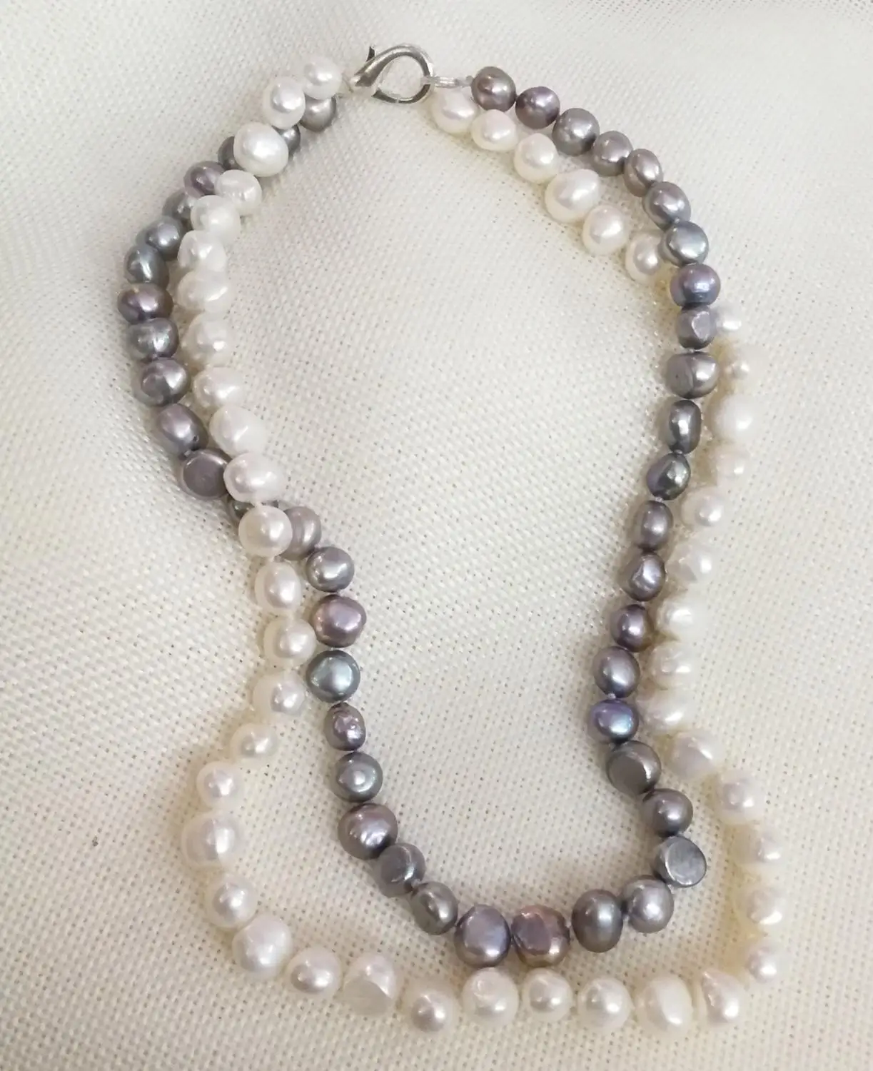 

Ожерелье из плоского барочного жемчуга, белый и серый натуральный пресноводный жемчуг, бижутерия для женщин, 2 ряда, 10 мм, 43 см, 17 дюймов