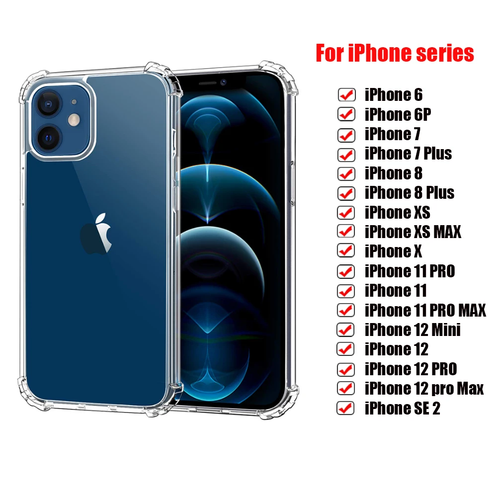 Clear Shockproof Silicone Case For iPhone 12 Mini 11 Pro X Xs Max Soft Phone Case For iPhone SE 2020 7 8 6 Plus 6P Thin Cover
Clear Shockproof Silicone Case For iPhone 12 Mini 11 Pro X Xs Max Soft Phone Case For iPhone SE 2020 7 8 6 Plus 6P Thin Cover