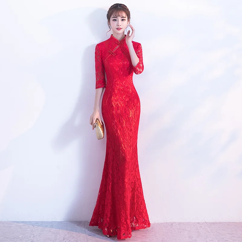 Women Red Elegant Bridal Wedding Dress Vintage Button Trim Sexy Slim Novelty Qipao Exquisite Lace Long Temperament Banquet Gown
Women Red Elegant Bridal Wedding Dress Vintage Button Trim Sexy Slim Novelty Qipao Exquisite Lace Long Temperament Banquet Gown