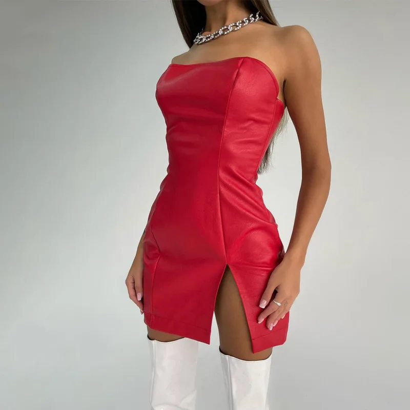 Pu Leather Strapless Sleeveless Tube Bodycon Slim Sexy Mini Dress 2022 Fall Winter Women Christmas Halloween Party Y2K
Pu Leather Strapless Sleeveless Tube Bodycon Slim Sexy Mini Dress 2022 Fall Winter Women Christmas Halloween Party Y2K