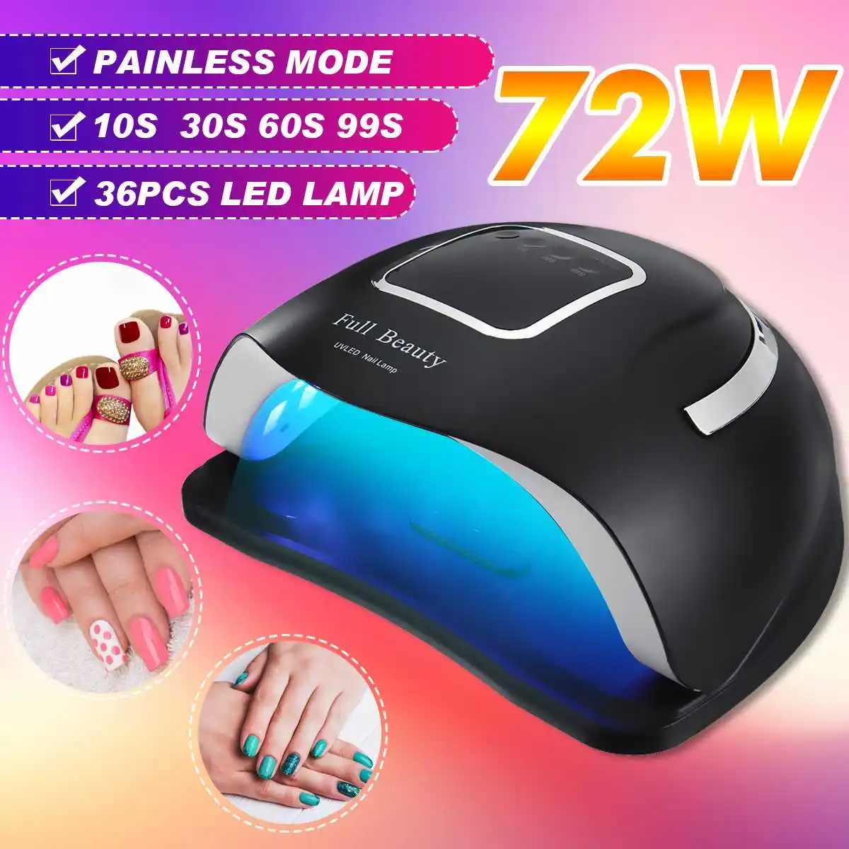 LED Nail Dryer 72W Infrared Intelligent Dryer UV Lamp Gel Nail Polish Fast-Curing Light Timer Sensor 10S 30S 60S 99S Painless
LED Nail Dryer 72W Infrared Intelligent Dryer UV Lamp Gel Nail Polish Fast-Curing Light Timer Sensor 10S 30S 60S 99S Painless