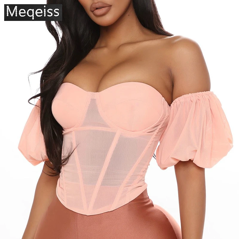 Meqeiss Lantern Sleeve Sheer Mesh Bustier Corset Top Women Shirts Blouse Off Shoulder Sexy Backless Crop Tops Blusas Mujer
Meqeiss Lantern Sleeve Sheer Mesh Bustier Corset Top Women Shirts Blouse Off Shoulder Sexy Backless Crop Tops Blusas Mujer