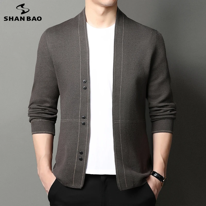 SHAN BAO 2021 autumn and winter printed sweater coat business casual fashion men's slim wool sweater black brown navy blue
SHAN BAO 2021 autumn and winter printed sweater coat business casual fashion men's slim wool sweater black brown navy blue