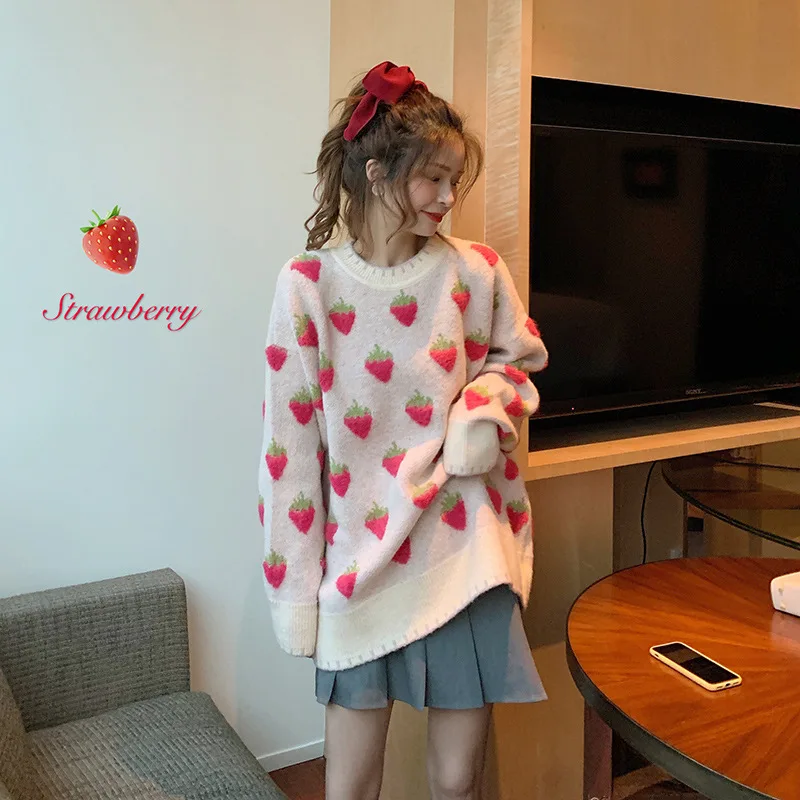 Cute Strawberry Knitted Sweater Women 2021 Autumn Winter Long Sleeve Women Casual Pullover hot sale Korean Knitted Jumper Female
Cute Strawberry Knitted Sweater Women 2021 Autumn Winter Long Sleeve Women Casual Pullover hot sale Korean Knitted Jumper Female