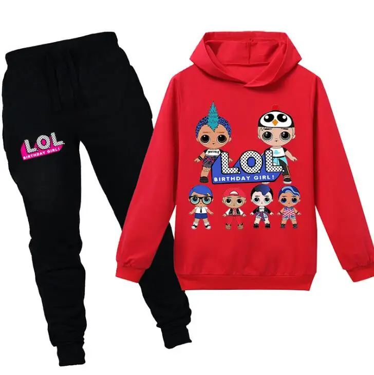 New Baby Girls Doll Clothing Set 100% Cotton Cartoon Sets for Lol Hoodies+Pants Kids Suit Children Clothes | Игрушки и хобби