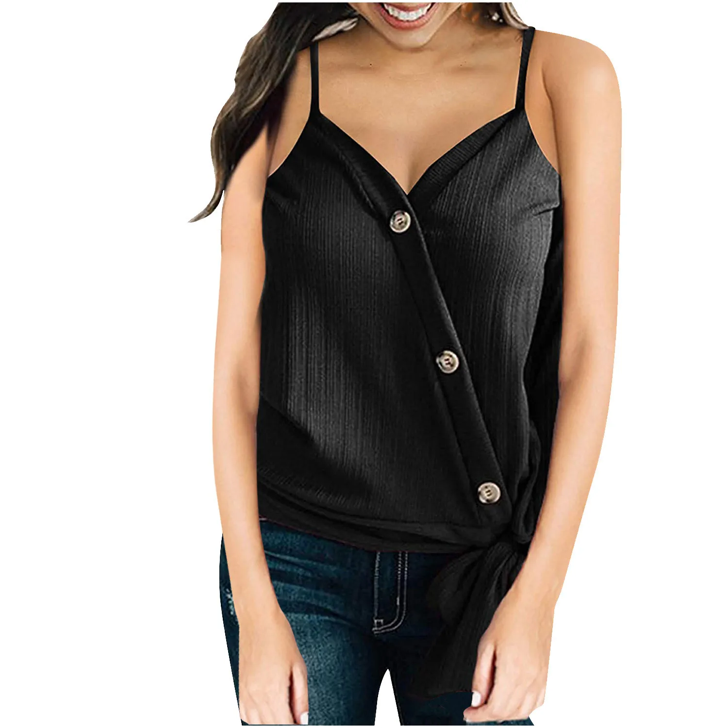 Women Tops Soild Color Splicing V-Neck Buttons Sling Tank Button Tops Casual Sleeveless Sling Tanks ђболка женская лопок E1 
Women Tops Soild Color Splicing V-Neck Buttons Sling Tank Button Tops Casual Sleeveless Sling Tanks ђболка женская лопок E1
