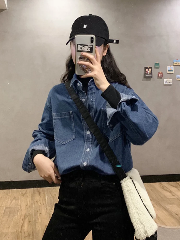 Denim Shirt Women's Shirt Long Sleeved Upper Garment Spring And Autumn 2021 New Folding Wear Hong Kong Style Versatile Jacket
Denim Shirt Women's Shirt Long Sleeved Upper Garment Spring And Autumn 2021 New Folding Wear Hong Kong Style Versatile Jacket