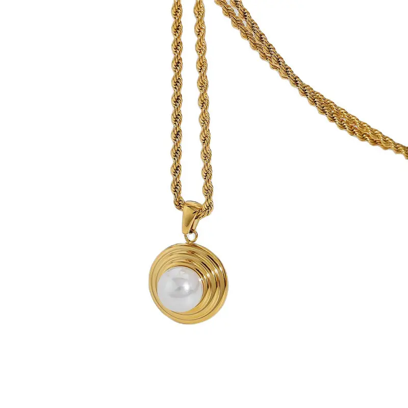 Hellolook French Style Tire Pattern Pearl Pendant Necklace Women Exquisite Necklace 18K Gold Plated Stainless Steel Jewelry
Hellolook French Style Tire Pattern Pearl Pendant Necklace Women Exquisite Necklace 18K Gold Plated Stainless Steel Jewelry