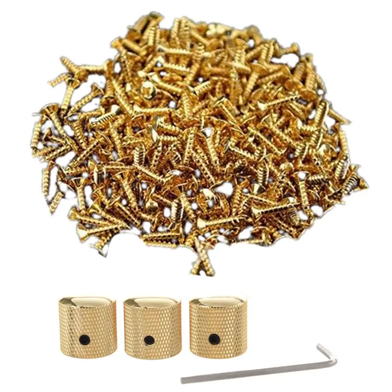 

3PCS Gilded Metal Dome Knobs Knurled Barrel ,Gold & 30Pcs Pickguard Screws for Fender Strat/Tele Electric Guitar Bass