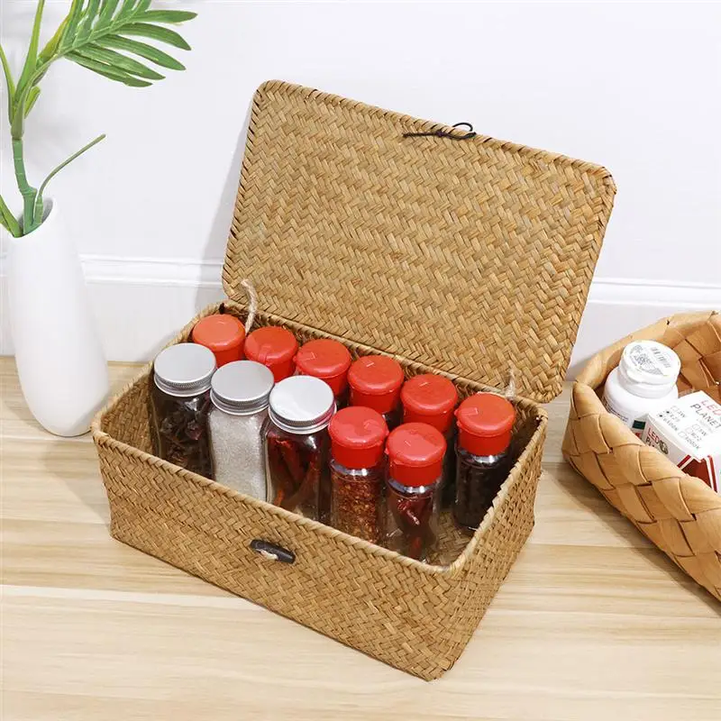 2pcs Storage Box Basket with Lid Woven Seaweed Basket Organizer Container 
2pcs Storage Box Basket with Lid Woven Seaweed Basket Organizer Container