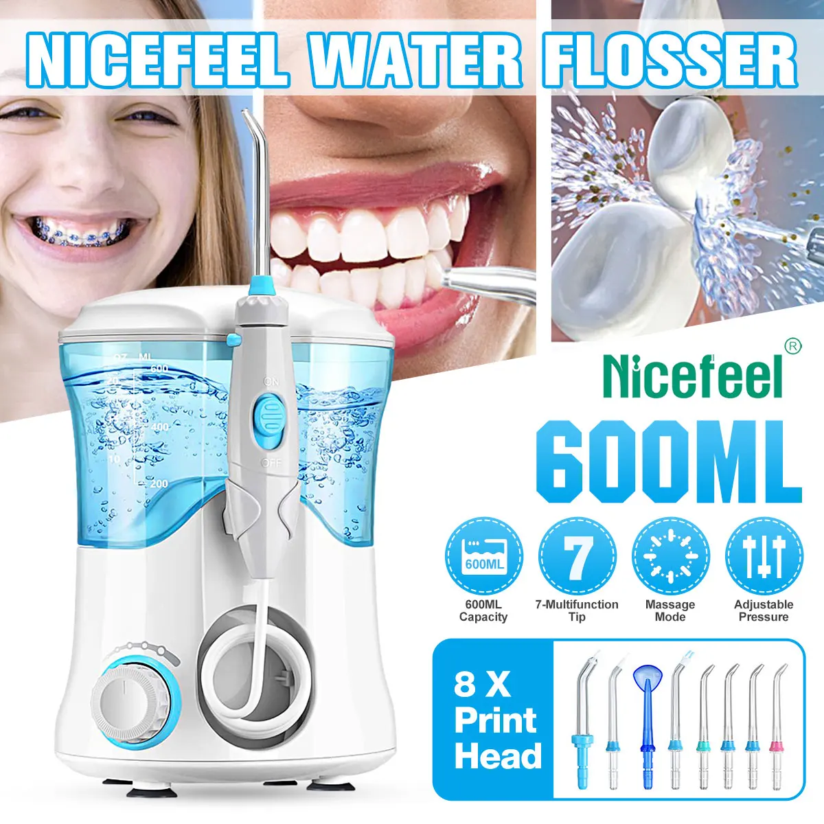 Nicefeel 600ML Oral Irrigator Dental Water Irrigator Flosser Water Jet Teeth Cleaner with 7pcs Tips Dental Family Oral Care
Nicefeel 600ML Oral Irrigator Dental Water Irrigator Flosser Water Jet Teeth Cleaner with 7pcs Tips Dental Family Oral Care