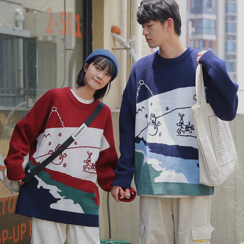 Korean Gentle Preppy Style Men And Women Couple Pullovers Vintage Cartoon Winter Warm Harajuku Sweet Girl Loose Couples Sweater 
Korean Gentle Preppy Style Men And Women Couple Pullovers Vintage Cartoon Winter Warm Harajuku Sweet Girl Loose Couples Sweater