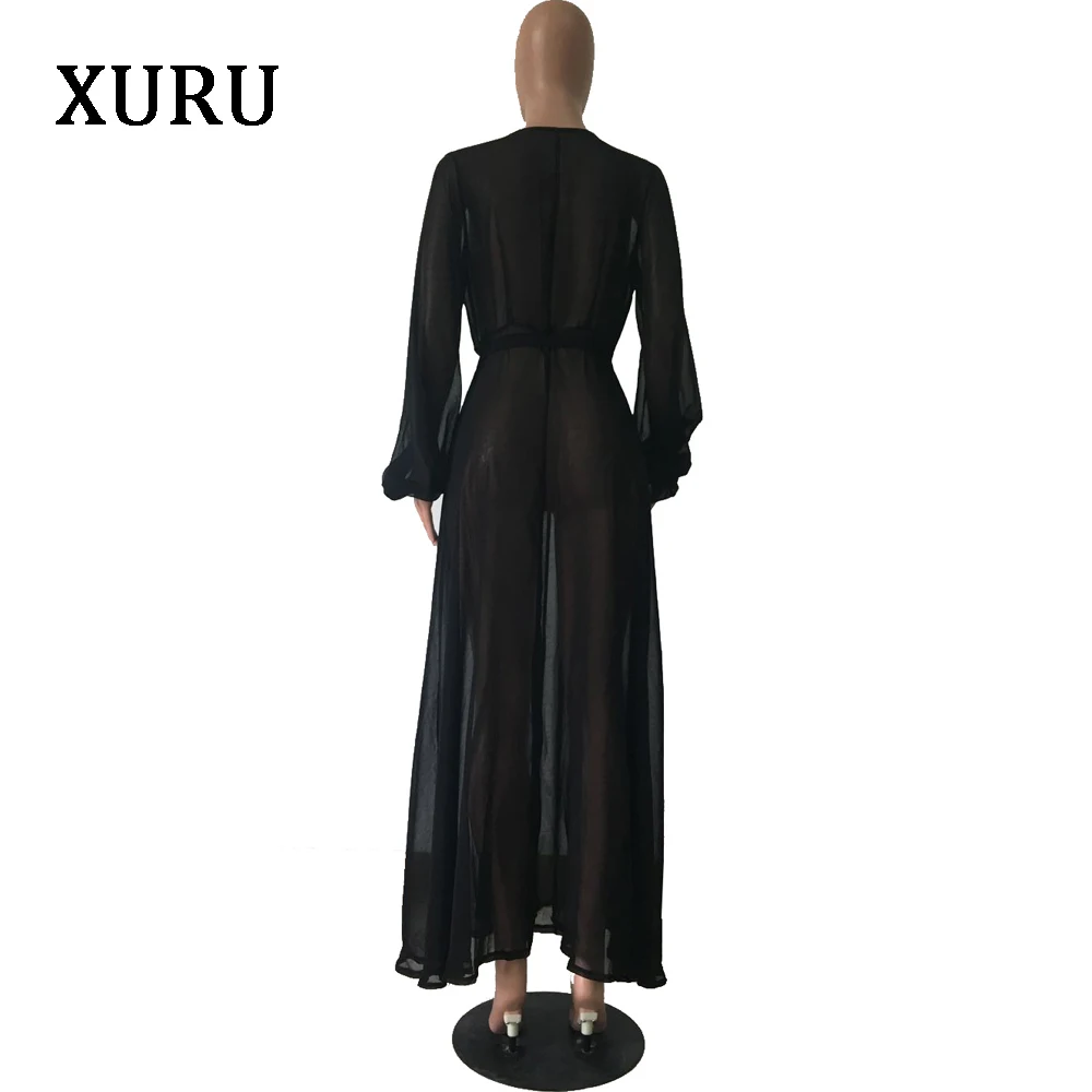 XURU Women Black Chiffon Long Dress Deep V Neck Long Sleeve High Split See Through Dresses Party Club Sexy Maxi Dress
XURU Women Black Chiffon Long Dress Deep V Neck Long Sleeve High Split See Through Dresses Party Club Sexy Maxi Dress