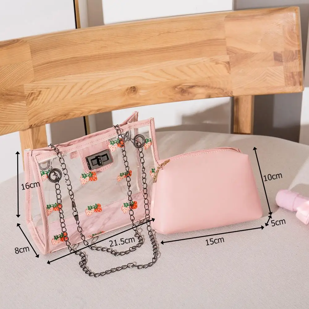 2pcs Fashion Transparent PVC Women Handbags Casual Strawberry Printed Small Jelly Female Crossbody Shoulder Bags
2pcs Fashion Transparent PVC Women Handbags Casual Strawberry Printed Small Jelly Female Crossbody Shoulder Bags